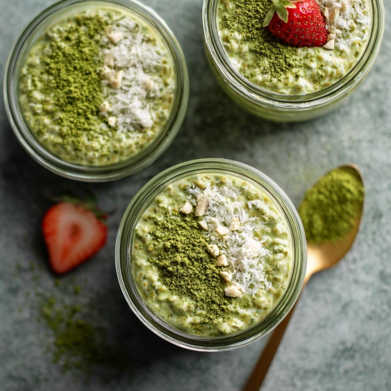 A bowl of green smoothie with a spoon in it.