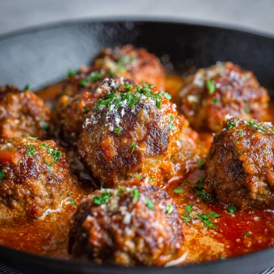 A bowl of meatballs in a tomato sauce.