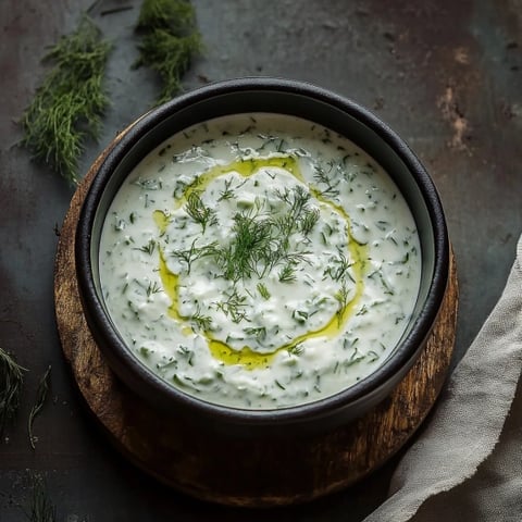 A bowl of dip with a green herb on top.