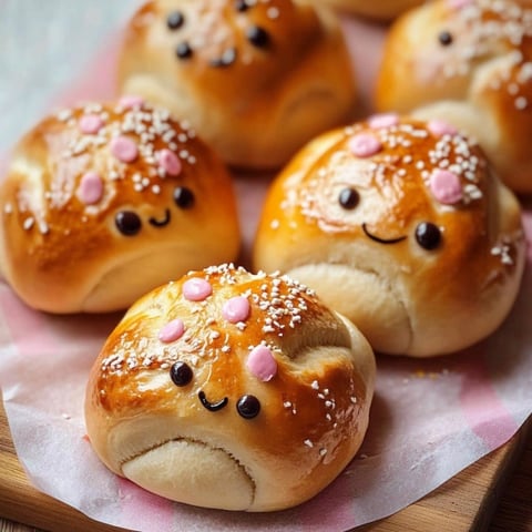 A plate of bread with faces drawn on them.
