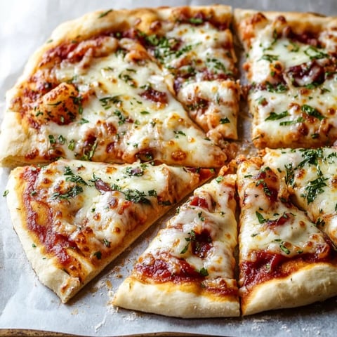 A pizza with cheese and herbs on it.
