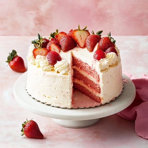 A slice of cake with strawberries on top.