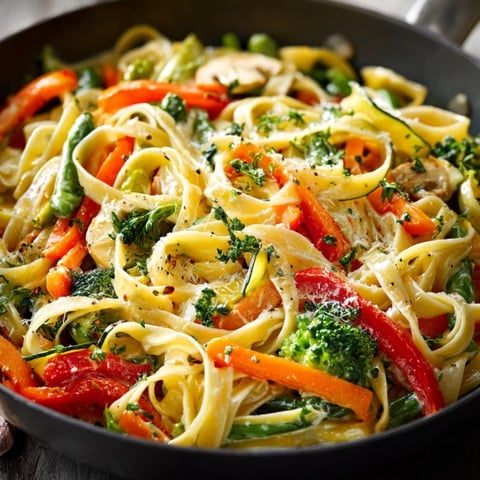 A bowl of pasta with vegetables.