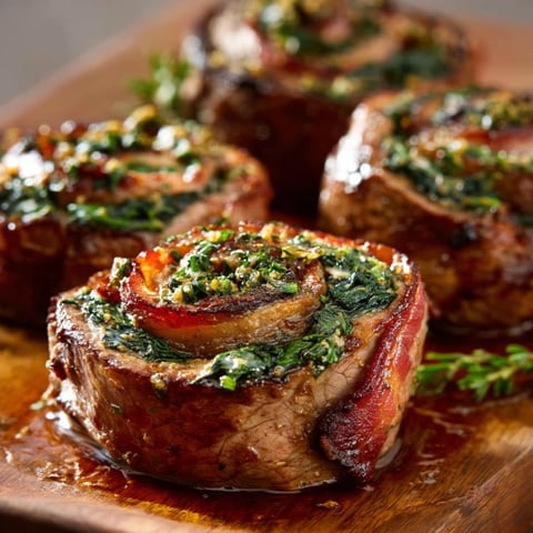 Sliced meat with herbs on a wooden board.